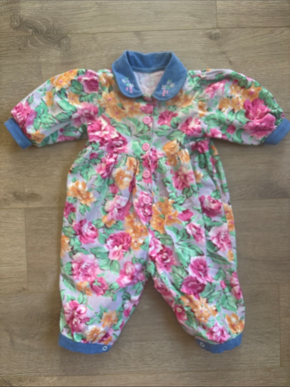 Vintage Floral Baby Romper Embroidered Collar 12–18 Months